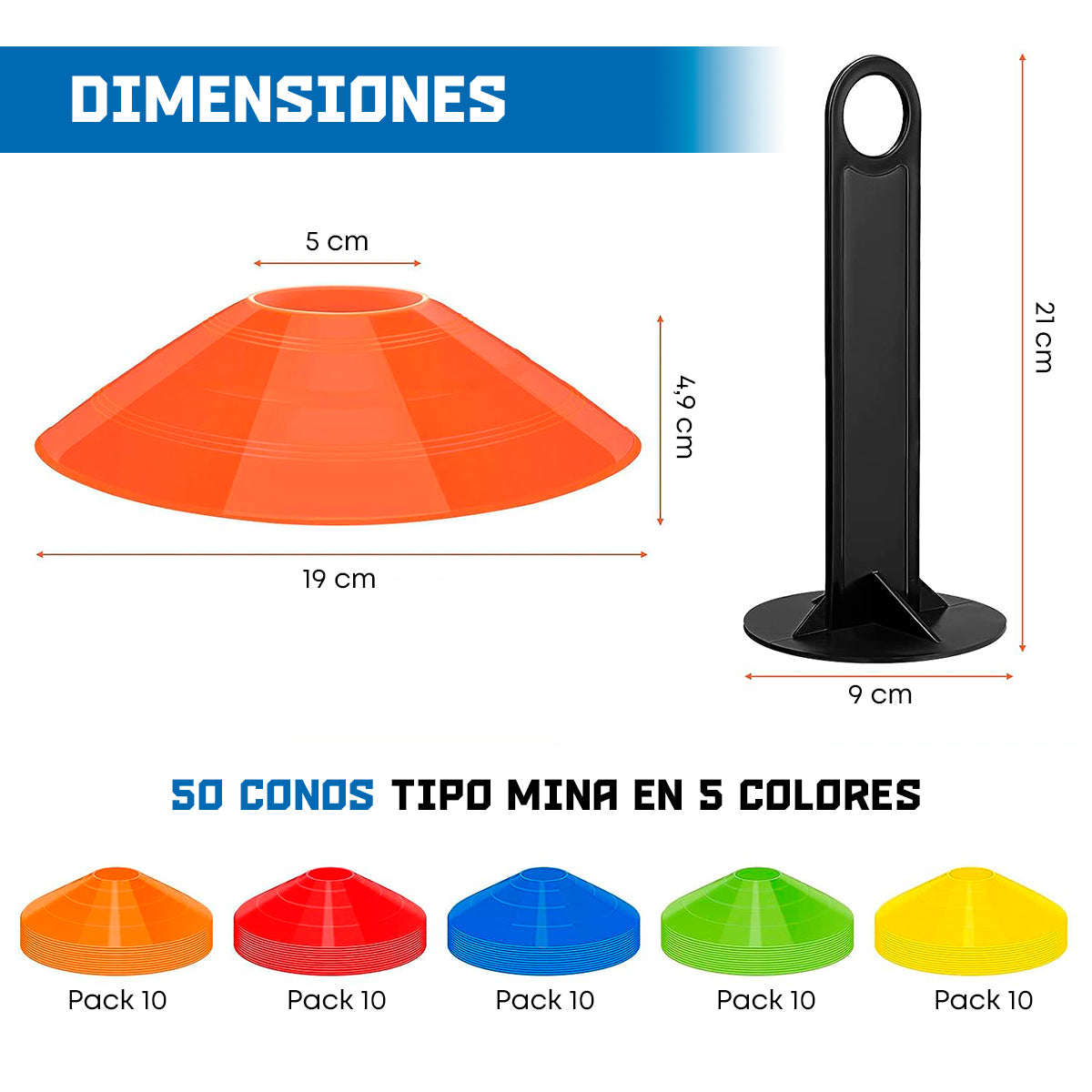 Conos tipo mina set de 50 + Organizador